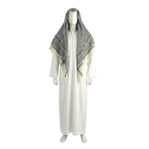 Classic White Thobe with Checkered Keffiyeh Set