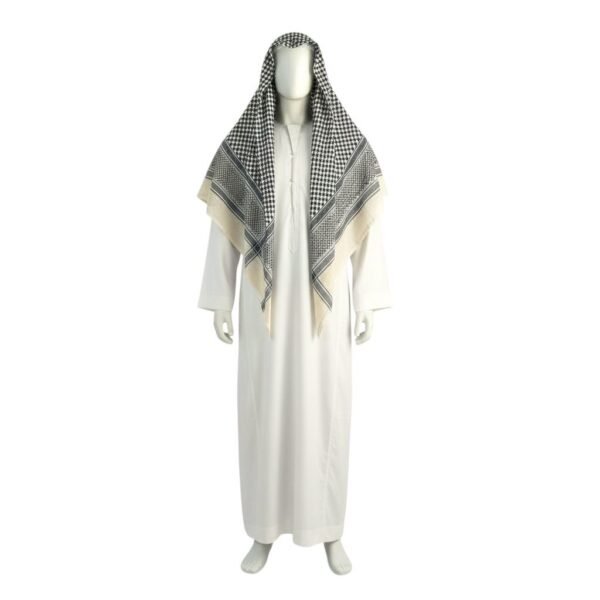 Classic White Thobe with Checkered Keffiyeh Set