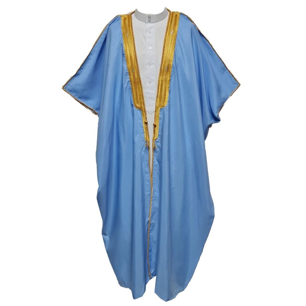 Elegant Sky Blue Grand Boubou with Gold Embroidery